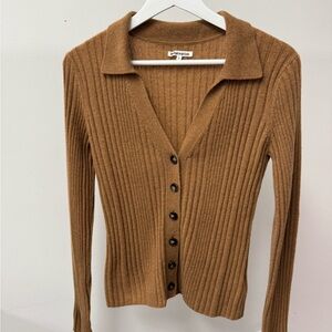 Reformation Camel Ribbed Cardigan